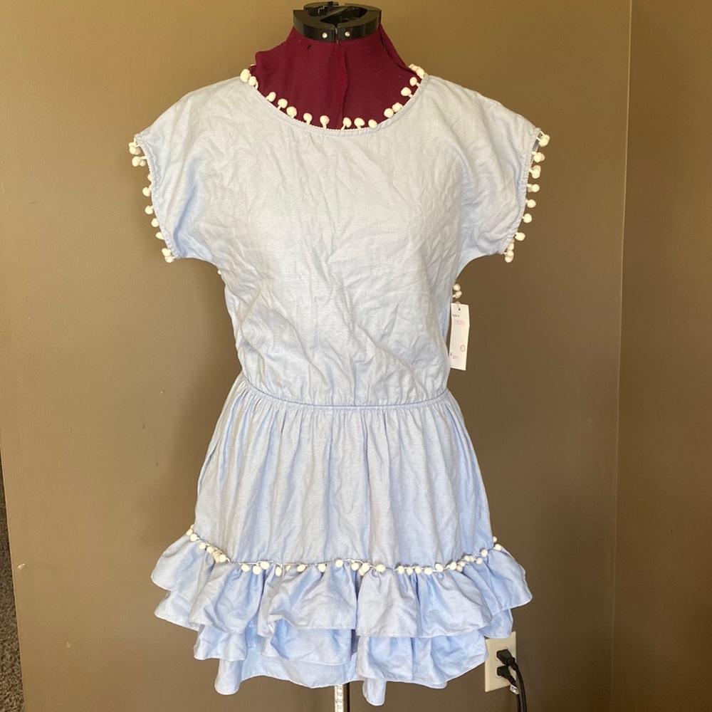 NWT Saratoga Sundress Blue Dress with White PomPom Edging (Size XS)